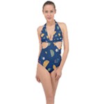 Cute Korean Pattern Halter Front Plunge Swimsuit