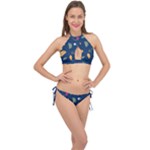 Cute Korean Pattern Cross Front Halter Bikini Set