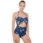 Cute Korean Pattern Scallop Top Cut Out Swimsuit