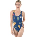 Cute Korean Pattern High Leg Strappy Swimsuit