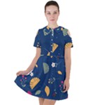 Cute Korean Pattern Short Sleeve Shoulder Cut Out Dress 