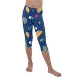 Cute Korean Pattern Kids  Lightweight Velour Capri Leggings 