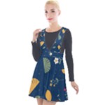 Cute Korean Pattern Plunge Pinafore Velour Dress