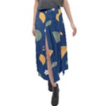 Cute Korean Pattern Velour Split Maxi Skirt