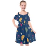 Cute Korean Pattern Kids  Cut Out Shoulders Chiffon Dress