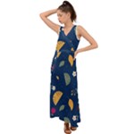 Cute Korean Pattern V-Neck Chiffon Maxi Dress