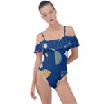 Cute Korean Pattern Frill Detail One Piece Swimsuit