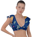 Cute Korean Pattern Plunge Frill Sleeve Bikini Top