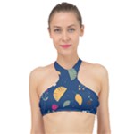 Cute Korean Pattern High Neck Bikini Top