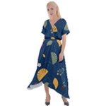 Cute Korean Pattern Cross Front Sharkbite Hem Maxi Dress