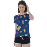 Cute Korean Pattern Short Sleeve Open Back T-Shirt