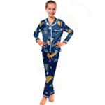 Cute Korean Pattern Kids  Satin Long Sleeve Pajamas Set