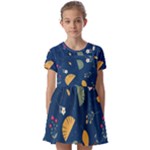 Cute Korean Pattern Kids  Short Sleeve Pinafore Style Dress