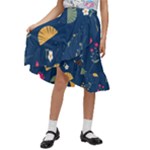 Cute Korean Pattern Kids  Ruffle Flared Wrap Midi Skirt