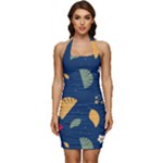 Cute Korean Pattern Sleeveless Wide Square Neckline Ruched Bodycon Dress