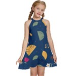 Cute Korean Pattern Kids  Halter Collar Waist Tie Chiffon Dress