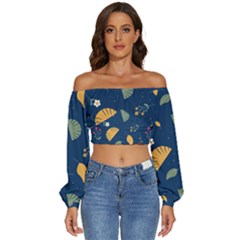 Long Sleeve Crinkled Weave Crop Top 