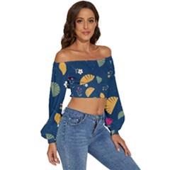 Long Sleeve Crinkled Weave Crop Top 