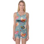 Cute Bird Pattern One Piece Boyleg Swimsuit