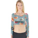 Cute Bird Pattern Long Sleeve Crop Top