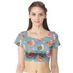 Cute Bird Pattern Short Sleeve Crop Top