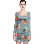 Cute Bird Pattern Long Sleeve Bodycon Dress