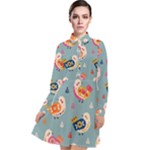 Cute Bird Pattern Long Sleeve Chiffon Shirt Dress