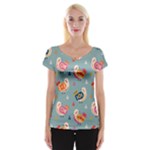 Cute Bird Pattern Cap Sleeve Top