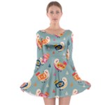 Cute Bird Pattern Long Sleeve Skater Dress