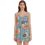 Cute Bird Pattern Body Wrap Sleeveless V-Neck Mini Dress