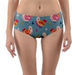 Cute Bird Pattern Reversible Mid-Waist Bikini Bottoms