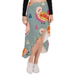 Cute Bird Pattern Asymmetrical Ruffle Hem Skirt 