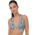 Cute Bird Pattern Halter Plunge Bikini Top