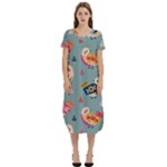 Cute Bird Pattern T-Shirt Midi Dress With Pockets