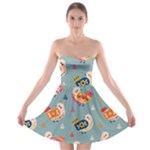 Cute Bird Pattern Strapless Bra Top Dress