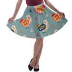 Cute Bird Pattern A-line Skater Skirt