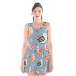 Cute Bird Pattern Scoop Neck Skater Dress