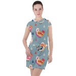 Cute Bird Pattern Drawstring Hooded Dress