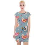 Cute Bird Pattern Cap Sleeve Bodycon Dress