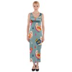 Cute Bird Pattern Fitted Maxi Dress