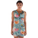 Cute Bird Pattern Wrap Front Bodycon Dress