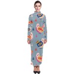 Cute Bird Pattern Turtleneck Maxi Dress