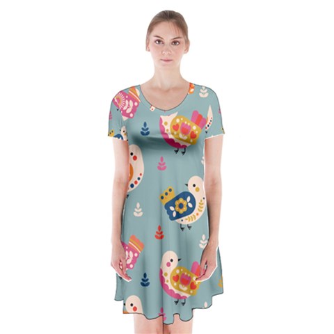 Cute Bird Pattern Short Sleeve V