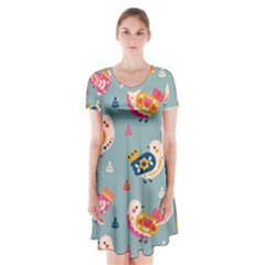 Cute Bird Pattern Short Sleeve V