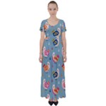 Cute Bird Pattern High Waist Short Sleeve Maxi Dress