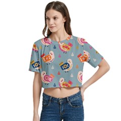 Women s Round Neck Short Sleeve Crop Top 