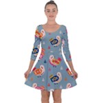 Cute Bird Pattern Quarter Sleeve Skater Dress