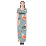 Cute Bird Pattern Short Sleeve Maxi Dress