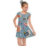 Cute Bird Pattern Kids  Cap Sleeve Dress