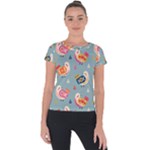 Cute Bird Pattern Short Sleeve Sports Top 